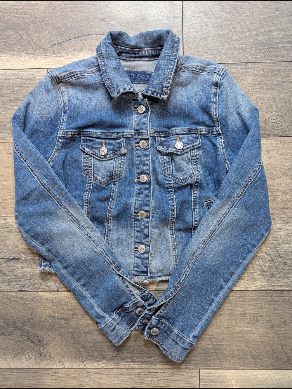Maurices Blue Washed Denim Jacket with Button Front Girls Small